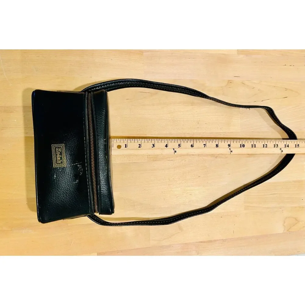 Vintage Kodak Camera Bag Black Faux Leather Crossbody Case Small Retro